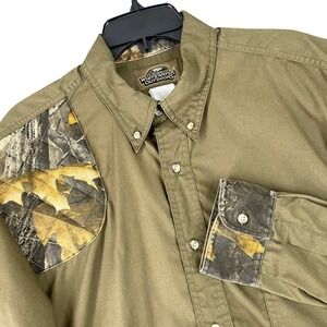 Whitewater Outdoors Men L Button Down Hunting Shirt‎ Camo Shoulder Patch Field